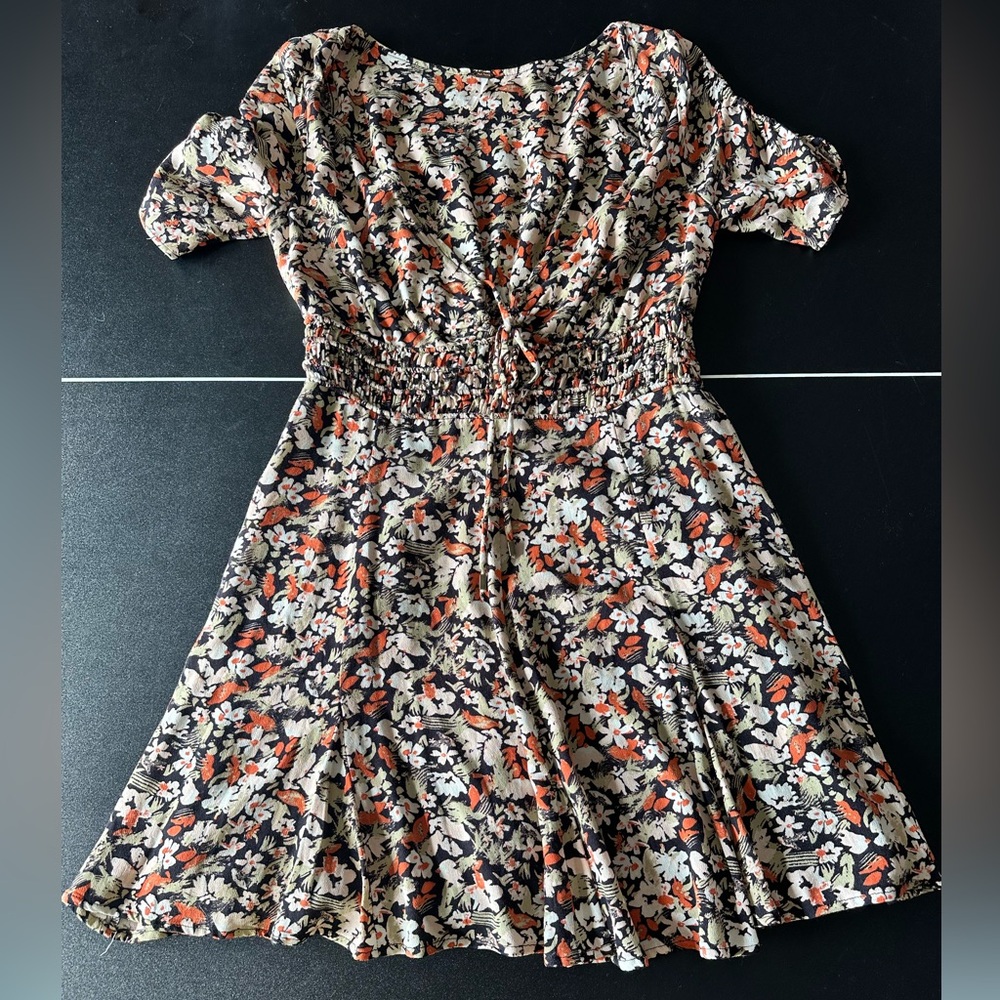 Free People Black and Cream Floral Mini Dress